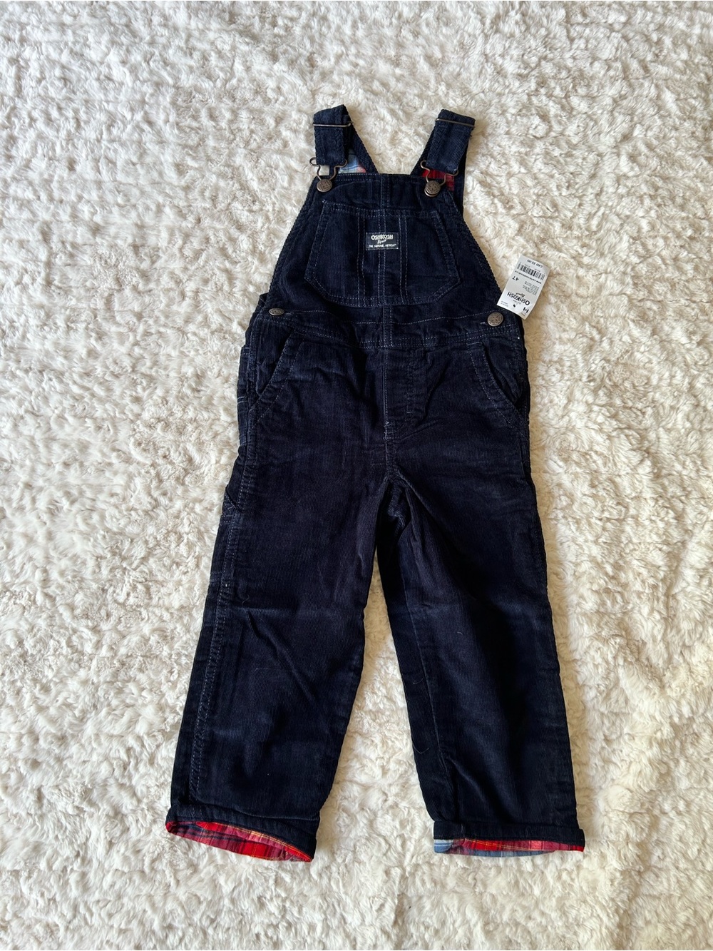 Carter's Navy Corduroy Overalls with Plaid Trim